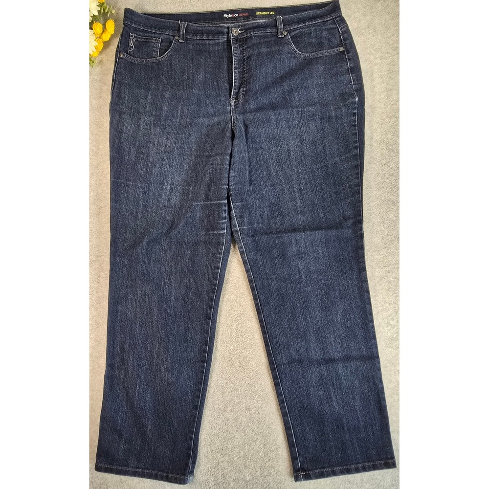 Style & Co Straight Leg Jeans Womens 22W Dark Blue Classic Stretch Denim